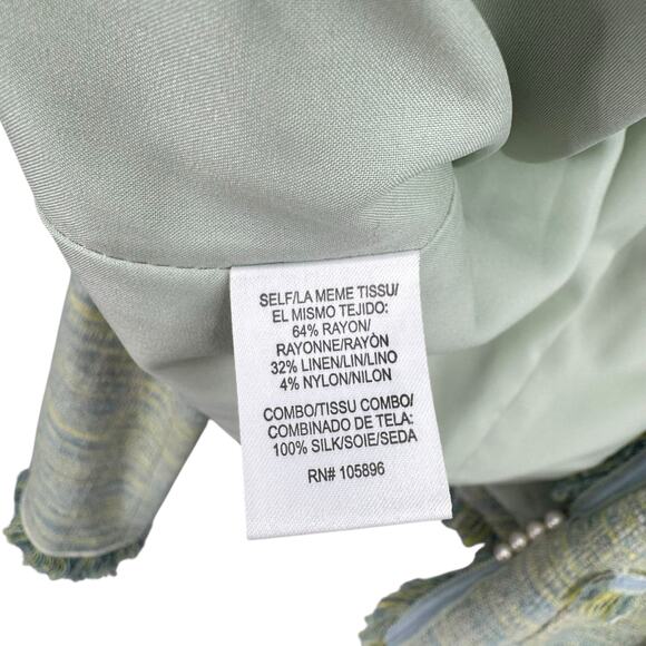 Worth New York NWT Green Yellow Boucle Tweed Fringe Trim Designer Blazer Jacket - Picture 15 of 16